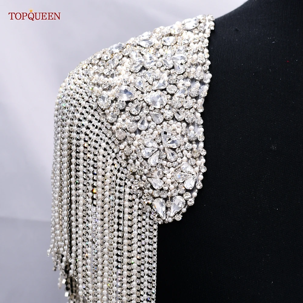 Embroidery cloth patches Glass rhinestone appliques TOPQUEEN SP36 Customization Rhinestone Patches Embellishment Scrapbooking Sewing Applique for Clothing Patch Women Epaulettes