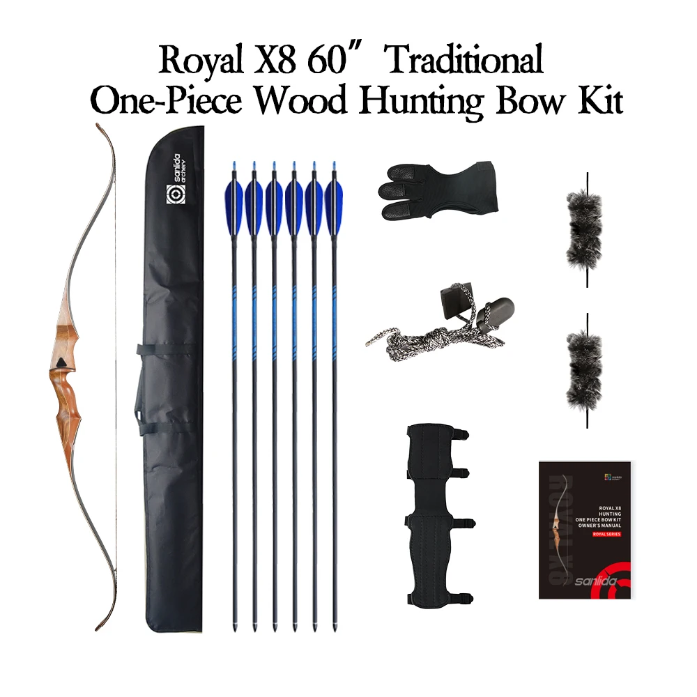 Sanlida Royal X8 One Piece Hunting Recuve Bow Kit 60 Inch 30lbs To 60lbs Powerful Outdoor Archery Shooting