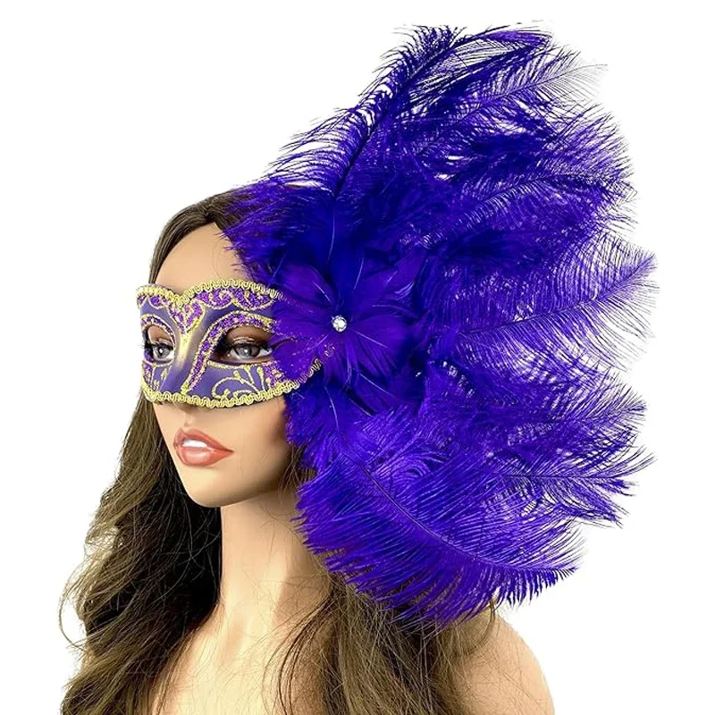 Women Costume Venetian Feather Mardi Gras Masquerade Mask Halloween Cosplay Wedding graduation Party - Image 6