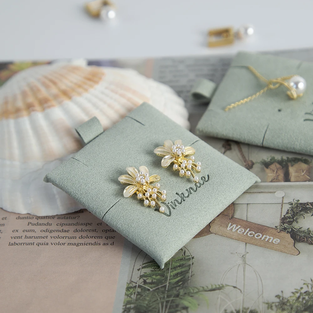 Small 6*6 cm Luxury Microfiber Jewelry Earrings Necklace Display Insert Card Custom Logo DIY Design Jewellery Package Organizer