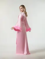 Long Feather Sleeve Bathrobe Sexy Ice Silk Kimono Wedding Bride Dress Women Loose Sleepwear Loungewear Casual Nightgown - Image 5