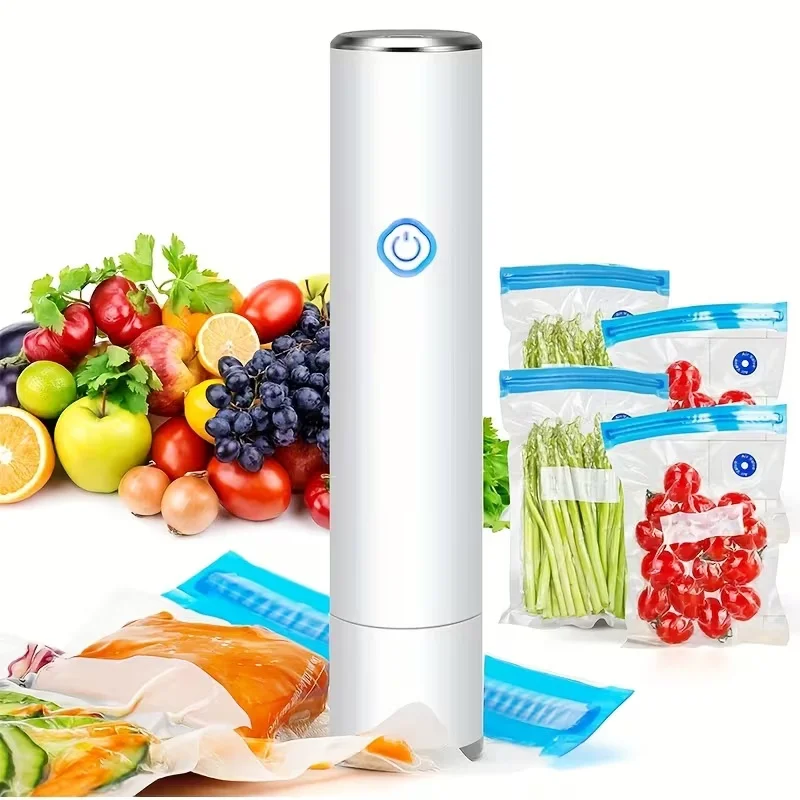 Handheld Vacuum Sealer with 5PCS Reusable Bags, Powerful Handheld Vacuum Machine, Portable Meal Saver, Keep Food Fresh, Rechargeable Portable Vacuum Machine for Meal Vegetable Fruit Preparation And Airtight Sealing Kitchen Storage 1
