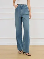 FSLE High Waist Straight Jeans For Women Spring 2025 New Design Retro Style Versatile Casual Chic Pants Streetwear Trousers