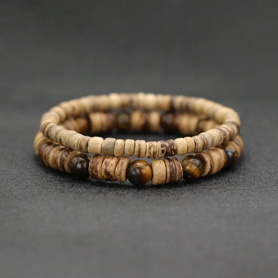 Noter Neue 2Pcs Männer Armband Set Handgemachte Natürliche Kokosnuss Schale Holz Brazalete Yoga Meditation Healing Armband Homme Pulseria – Detail 11