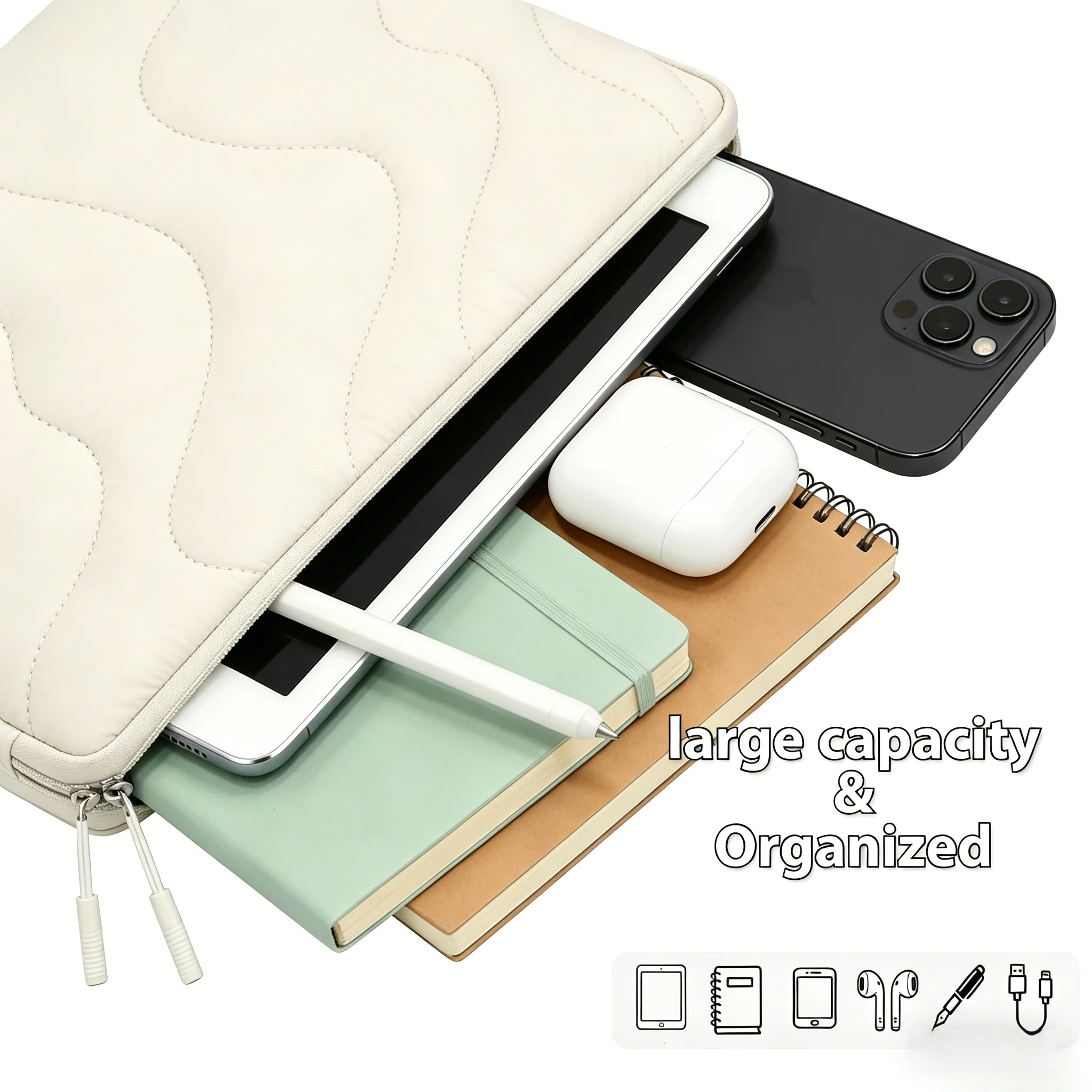 Quilted Shockproof Portable Tablet Sleeve Bag - 11 Inch