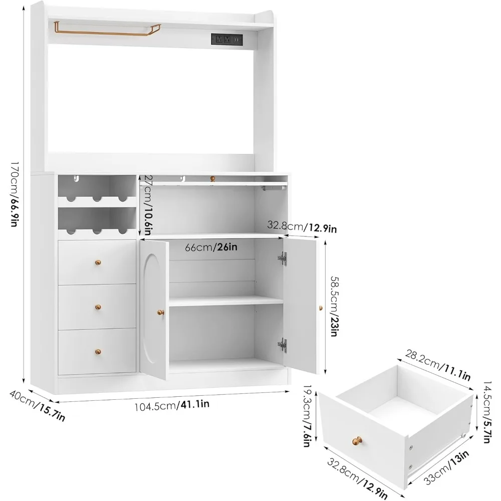 Kitchen Pantry Storage Cabinet with Hutch, Buffet Cabinet with Storage, Coffee Bar Cabinet with Power Outlets, Microwave Stand 2