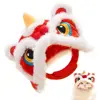 Fun Chinese Style Cat Dance Lion Hats Soft Cartoon Cat New Year's Headwear Comfortable Warm Cute Plush Pet Caps Holiday 3