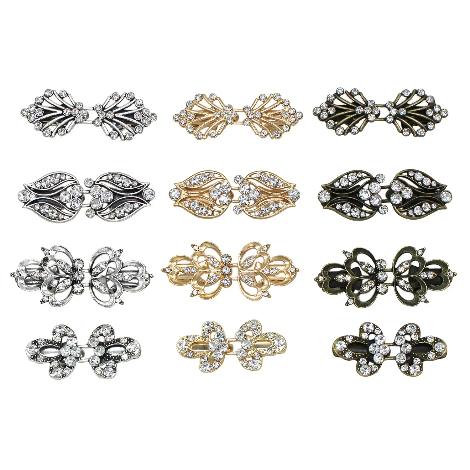 반짝이는 합금 가디건 칼라 클립, 거치대 여성 장식, 크리스탈 케이프 망토 걸쇠, 버클 브로치 클립, 1 쌍