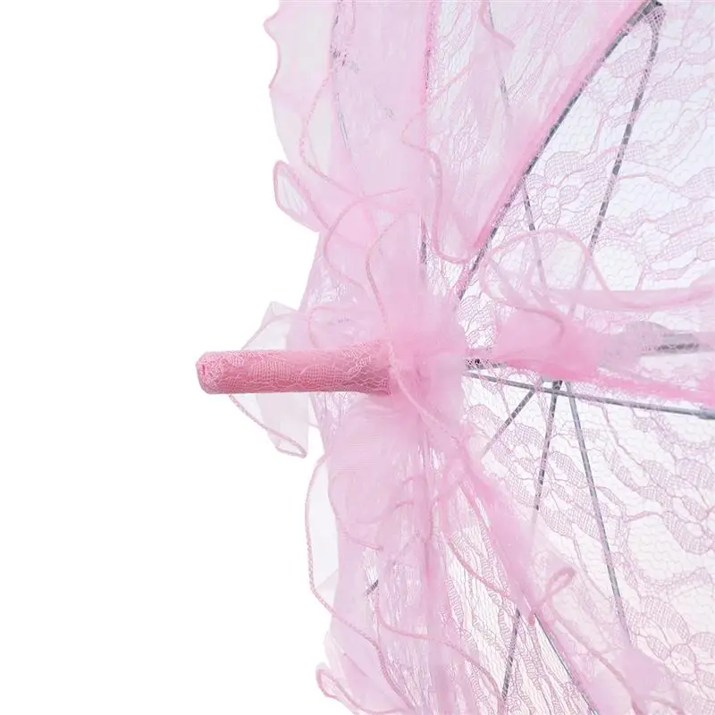 Stylish Western Style Umbrella Lace Fleur Parasol Decoration Wedding Bride Umbrella-Size Small (Pink) bridal lace parasol set