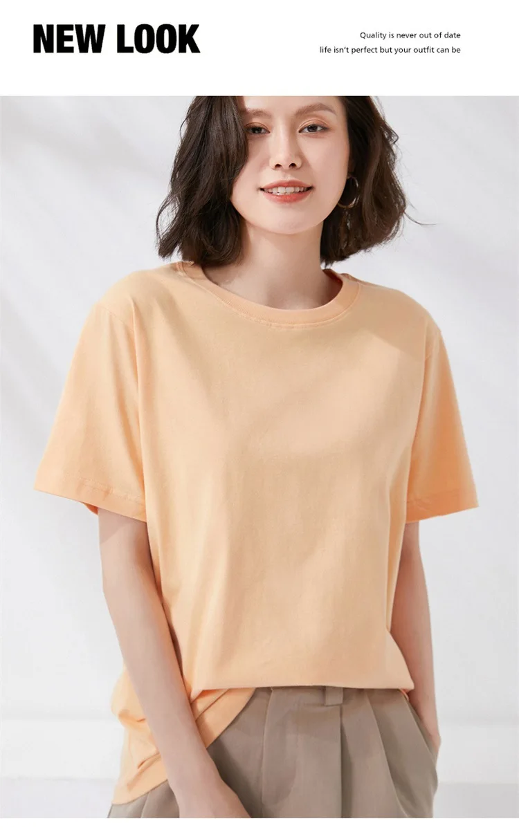 Women T-shirts 2024 Summer Tops Solid Short Sleeve Loose O-neck 100% Cotton Casual Ladies Shirts Harajuku Korean Woman Tshirts