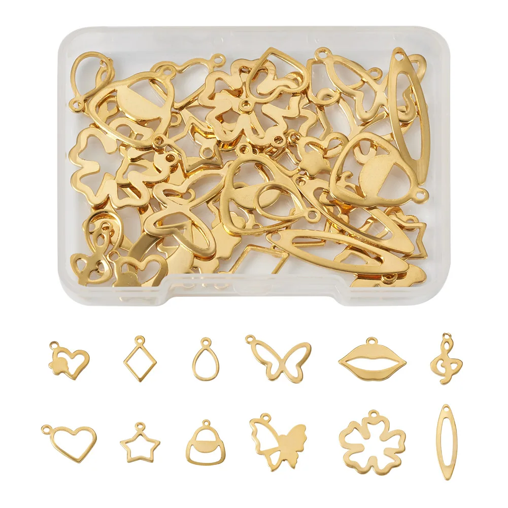 

48Pcs 201 Stainless Steel Pendant Gold Color Butterfly Heart Star Charms for Jewelry Making Necklace Earrings Accessories