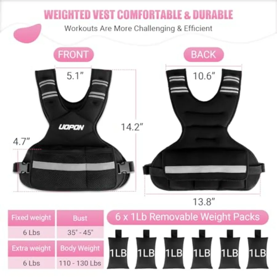 Adjustable Weighted Vest for Women, 6-12 Lbs Rucking Vest with 6 Ironsand Weights, Great Weighted Vest with Plus Pockets & Refle