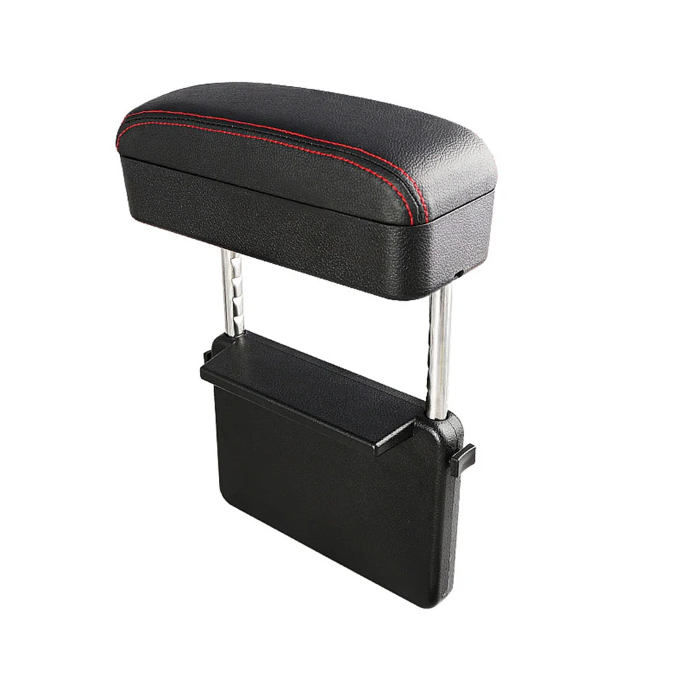 

Multifunction Car Mounted Armrest Box Adjustable Elbow Support Pad Car Center Storage Case (Black with Red Thread)