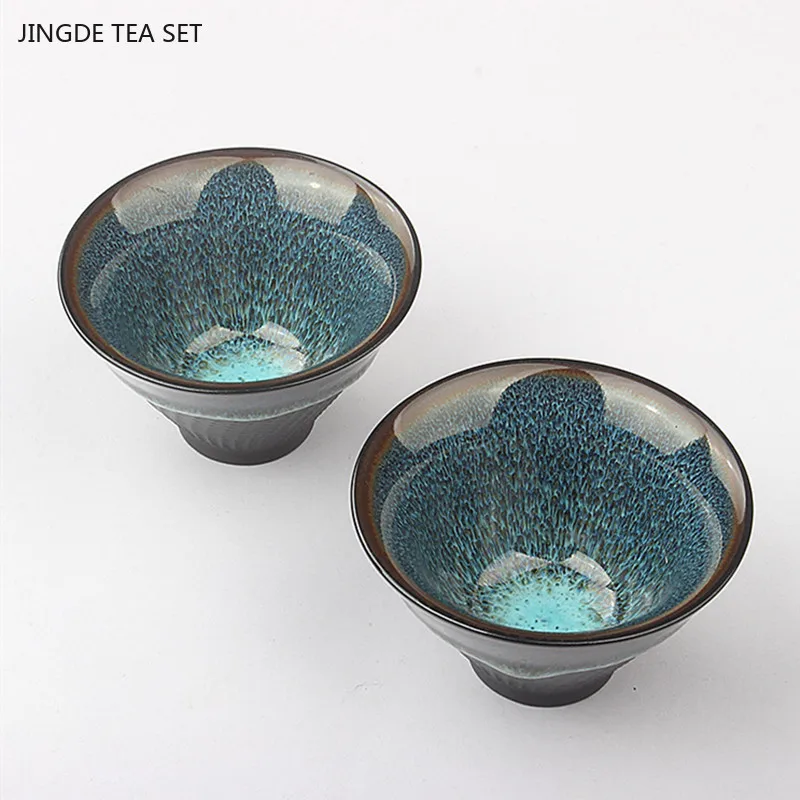 6pcs/60ml Ru Kiln Porcelain Tea Cup Cone Master Cup Handmade Ceramic Tea Set Custom Beauty Teacup Travel Meditation Cup Teaware