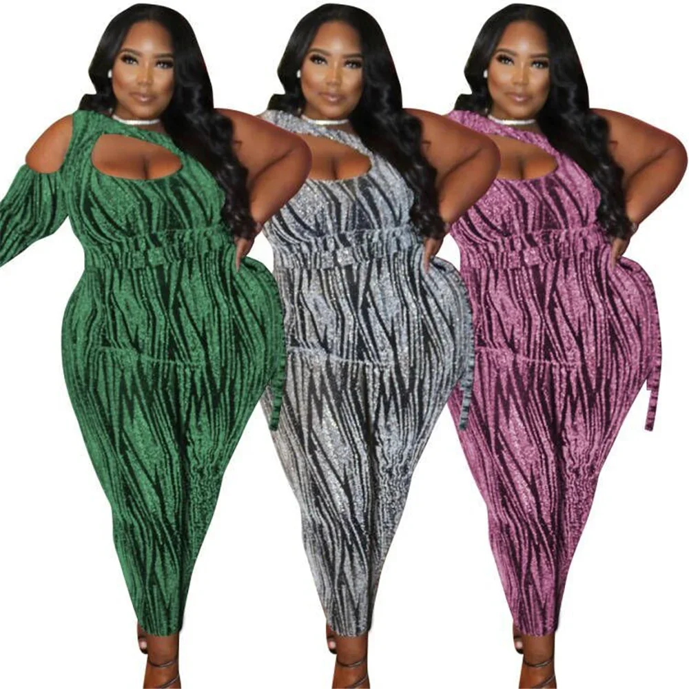 Sexy Jumpsuits Plus Size Women Clothing  Single Long Sleeve Hollow Out  Club Outfits Bodycon Stretch Wholesale Drop Shipping