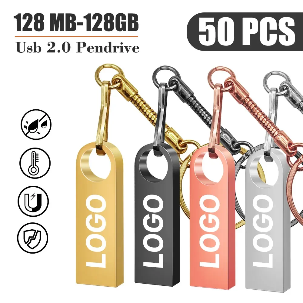 

50PCS Free Custom LOGO High Speed Pen Drive USB Flash Drive 4GB 8GB 2.0 16GB 32GB 64GB 128GB Pendrive metal usb sticks with key