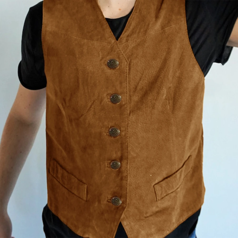 

Cowboy Steampunk Vest Man Wedding Suede Leather Vests for Men High Quality Vintage Single Breasted Waistcoat Male Clothing