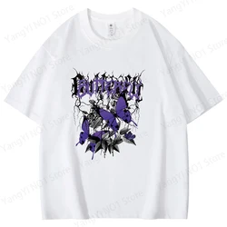 Purple Butterfly Graphic Unisex Cotton T - Shirt - Short Sleeve Summer Fashion Top in Plus Sizes - XXXL (White)