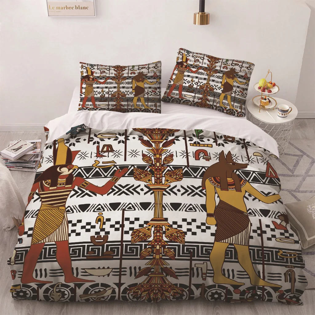 Africa Egypt King Queen Duvet Cover Egyptian Pharaoh Bedding Set for Teens Adults Ancient Frescoes 2/3pcs Polyester Quilt Cover - Image 4