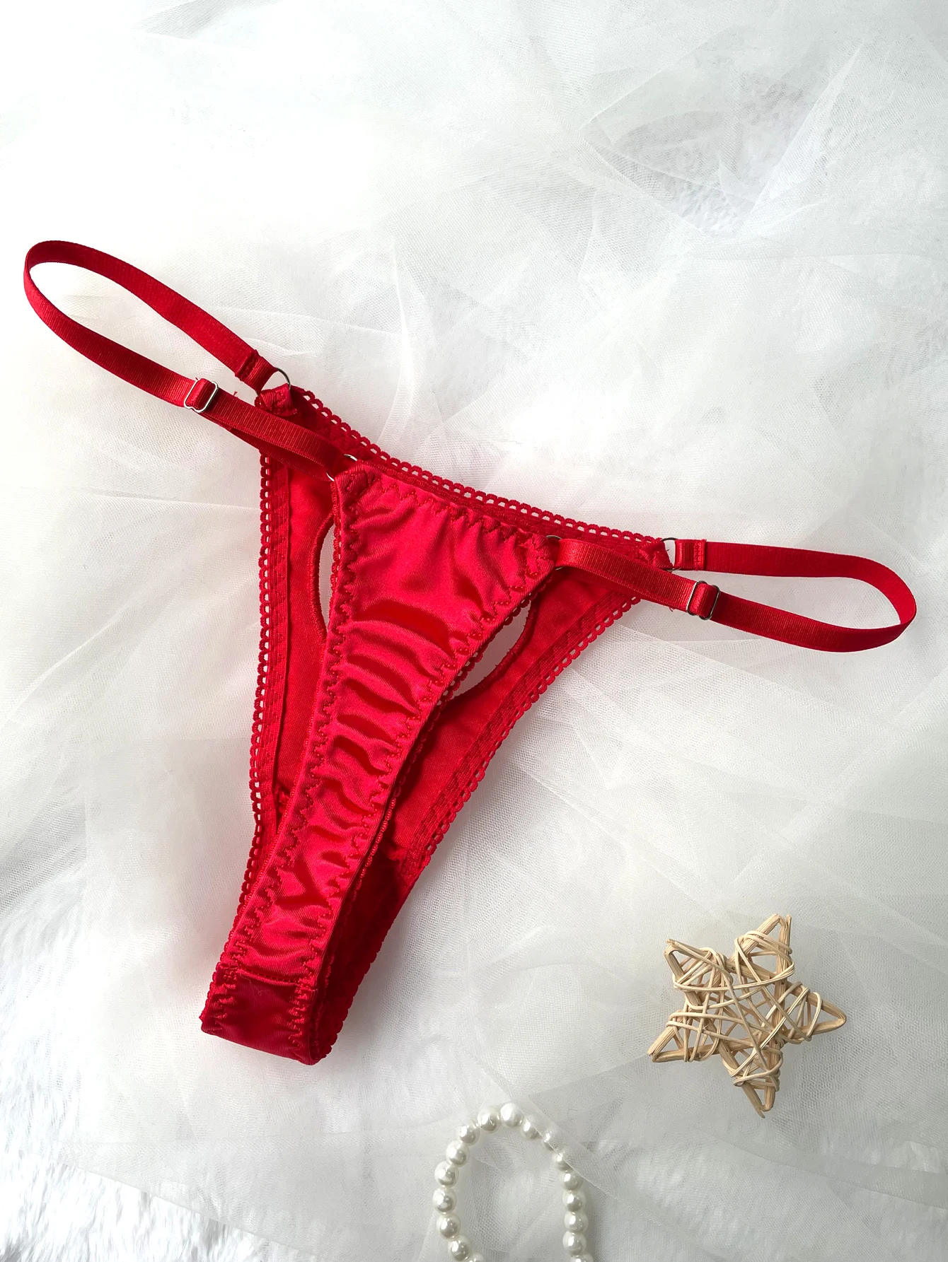 Women Lingerie Heart Cut Out Thongs Ring Linked Intimates Panties
