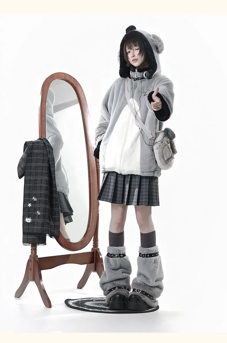 Women's Plush Hooded Embroidered Coat Set