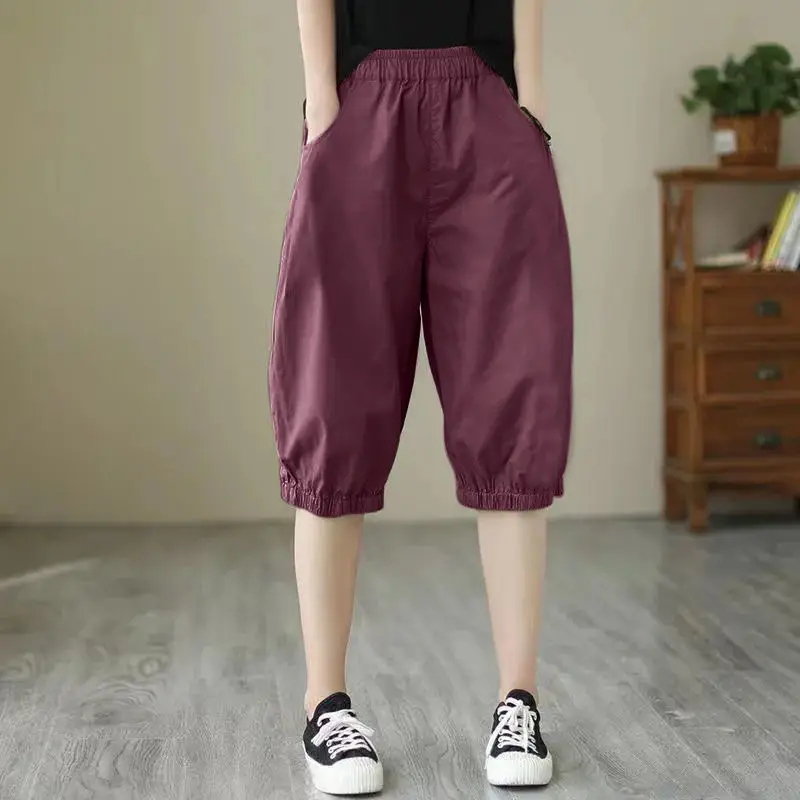2024 New Summer Hippie Fashion Loose Casual Oversized Women's Clothing Solid Color Folds Polyester Elegant Fashion Y2K Pants