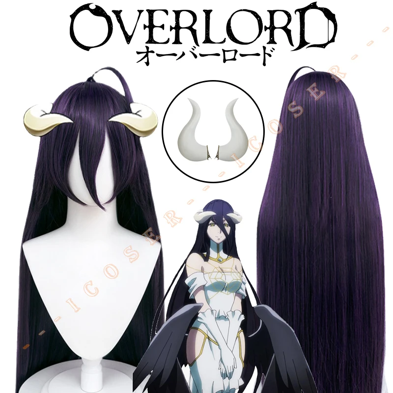 Anime overlord temporada 4 albedo cosplay peruca roxo cabelo longo branco  headwear misericordioso puro branco diabo ainz ooal vestido acessório| | -  AliExpress