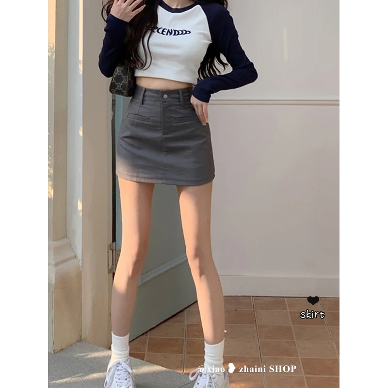 

2023 Spring New Design Gray High-waisted Half Skirt for Women - A-line Package Hip Short Goth Skirt
