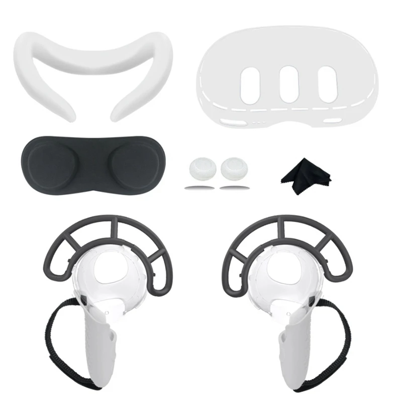 

Для Quest 3 VR Чехол Set Противоударная рукоятка с сенсорным управлением, силиконовые аксессуары для замены, крышка объектива, белая