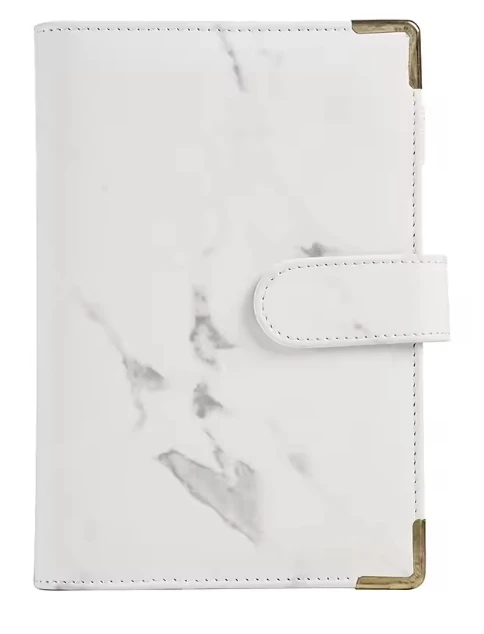 Elegant White and Black Marble Binder Cover - DIY Diary and Planner Stationery