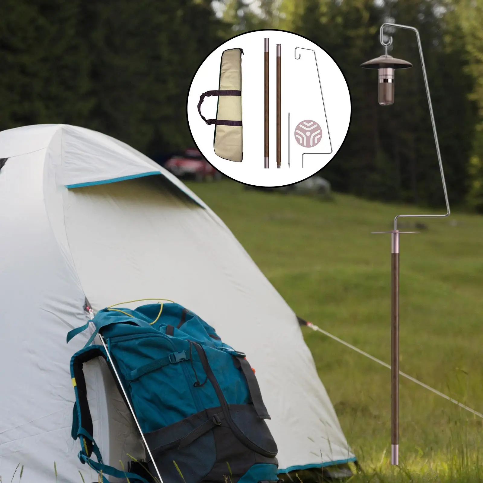 

Camping Light Stand Hook Lamp Pole Detachable Portable, Wood Portable Camp Light Hook, Lantern Holder, Backpacking Garden
