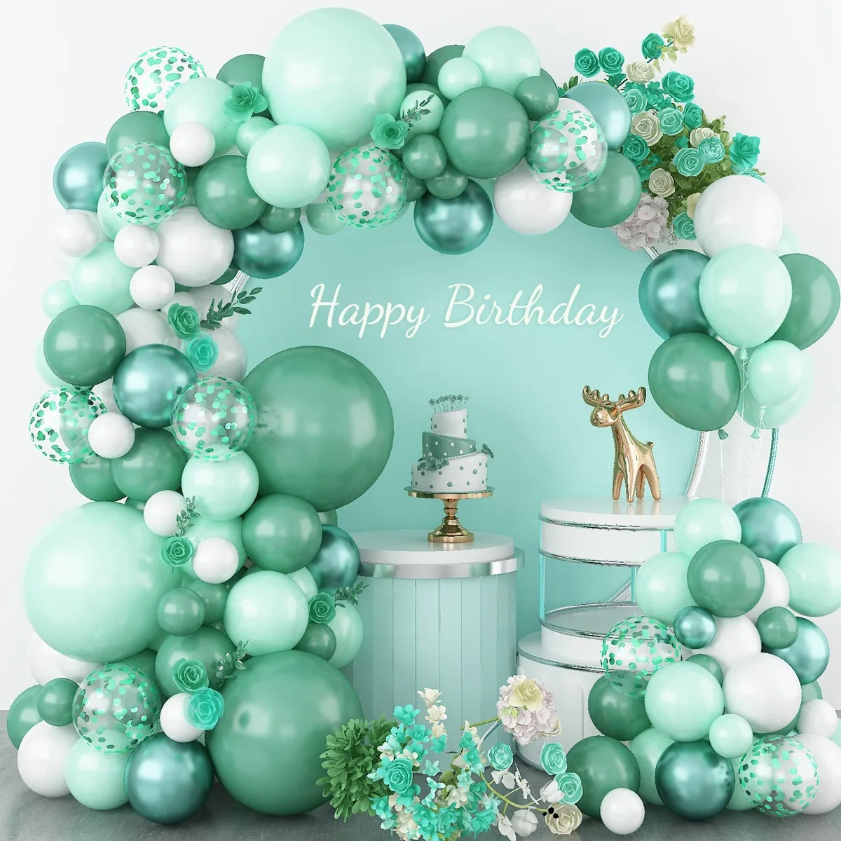 

Vintage Green Balloon Set Party Birthday Wedding Wedding Room Decoration Opening Arch Arrangement Balloon