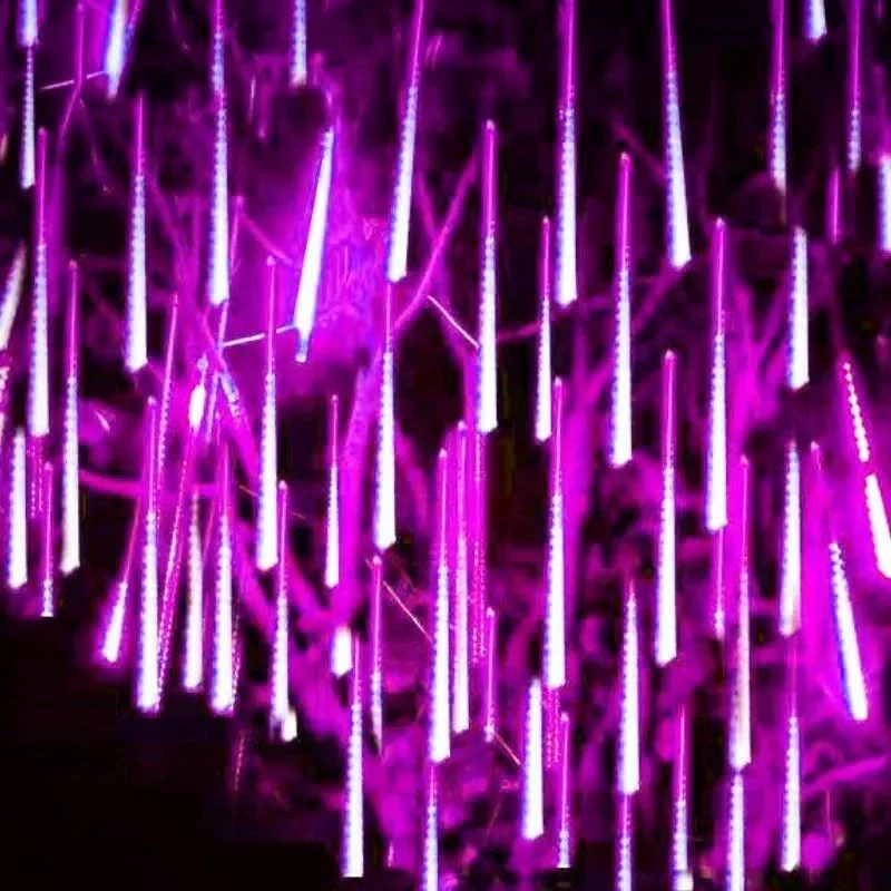 thumbnail image 1 of Juego de 1/2/3/4 luces LED de lluvia de meteoritos, guirnalda de luces navideñas, nieve que cae, carámbanos, iluminación en cascada para el hogar y la boda, 1 of 5