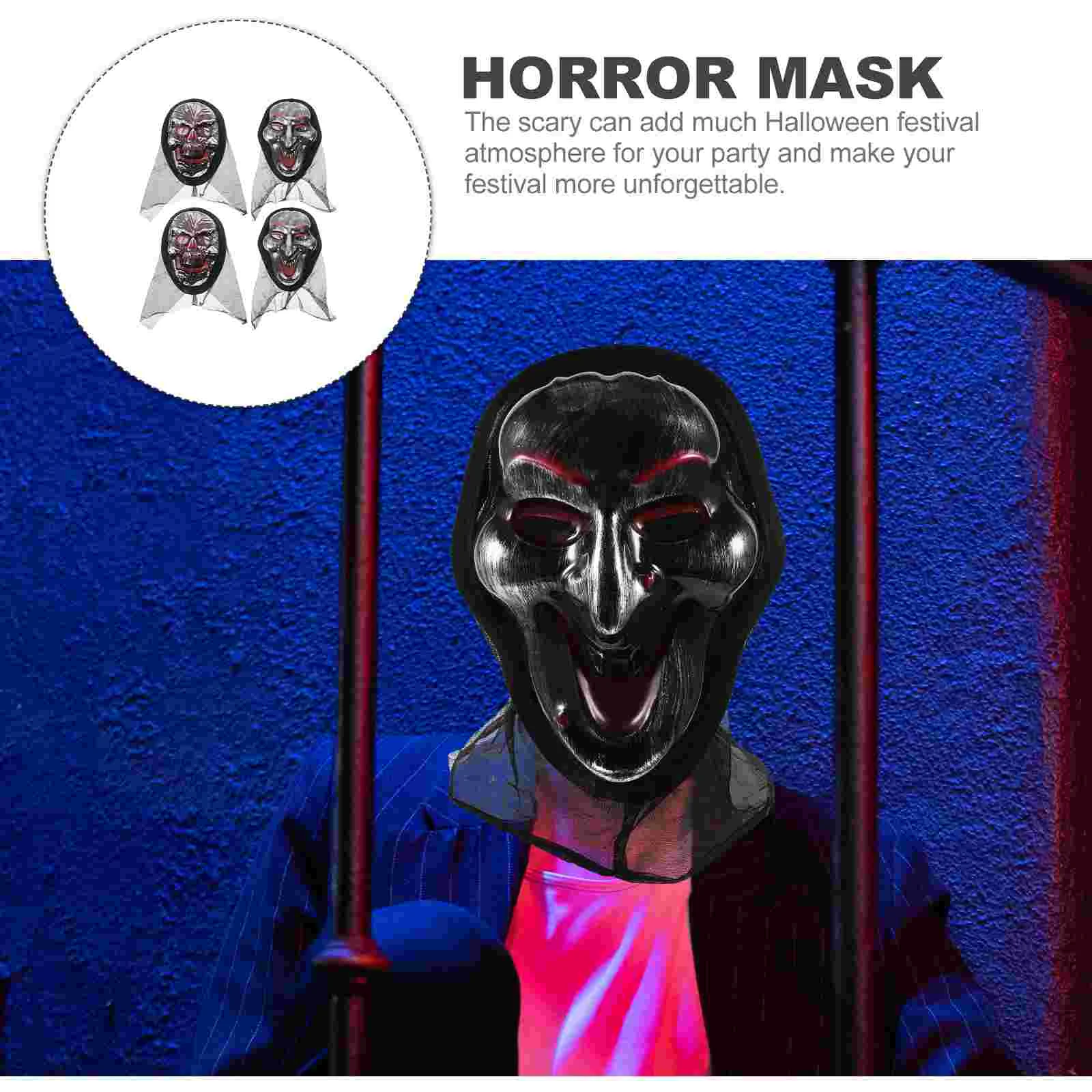 4 Pcs Halloween Masks Ghost Witch Dress Up Party Decoration Horrible Masquerade Adult Scary Cosplay Plastic Child