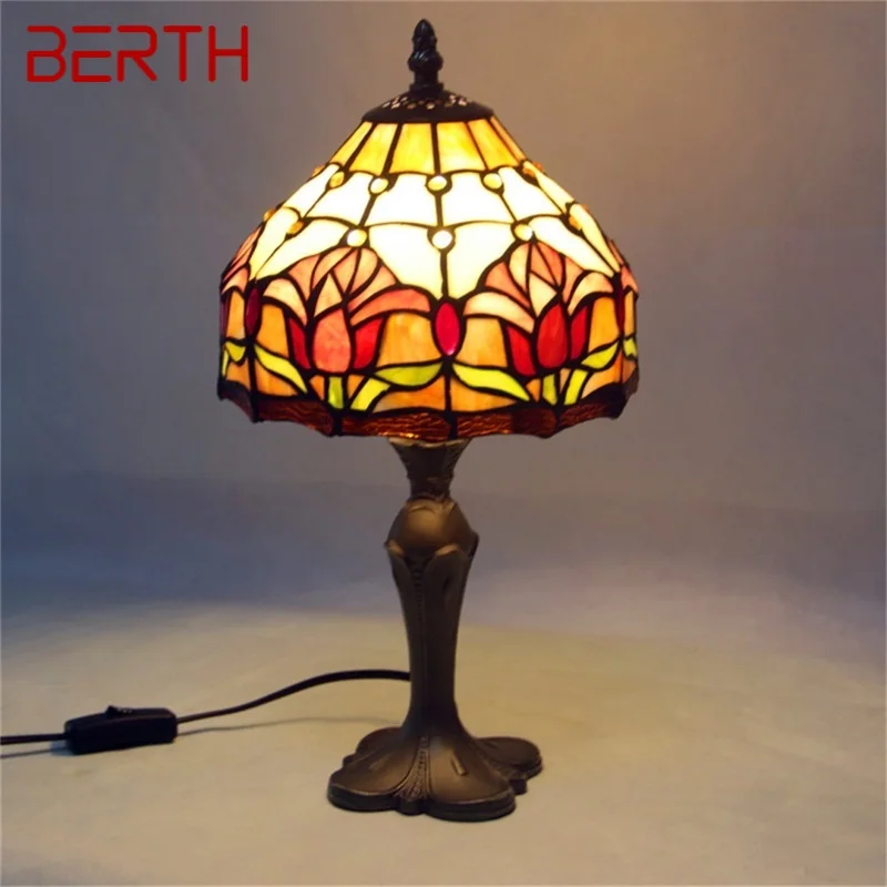 

BERTH Tiffany Glass Table Lamp LED Creative Retro Art Desk Lighting Fashion Decor For Home Living Room Bedroom Bedside