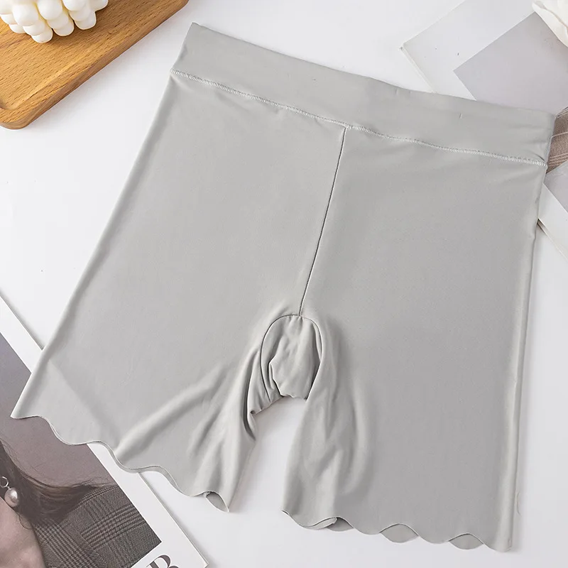 Women's Safety Shorts Seamless Ice Silk Solid Short Pants Thin Under Skirt High Waist Underwear Anti Rubbing Boyshorts Panties