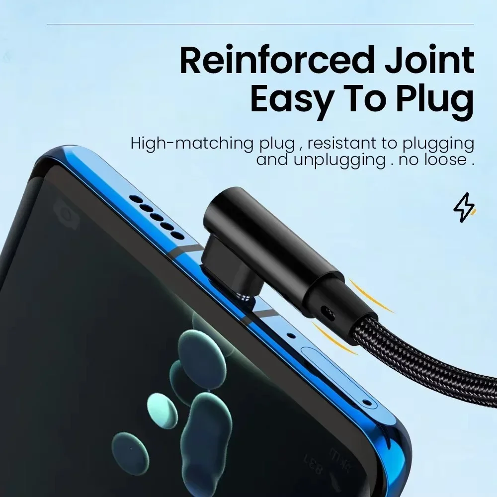 66W 6A 90도 엘보 USB to Type C 고속 충전 데이터 케이블 퀵차지 코드 0.25m 1m 1.5m 2m 3m 길이 휴대폰 충전 케이블