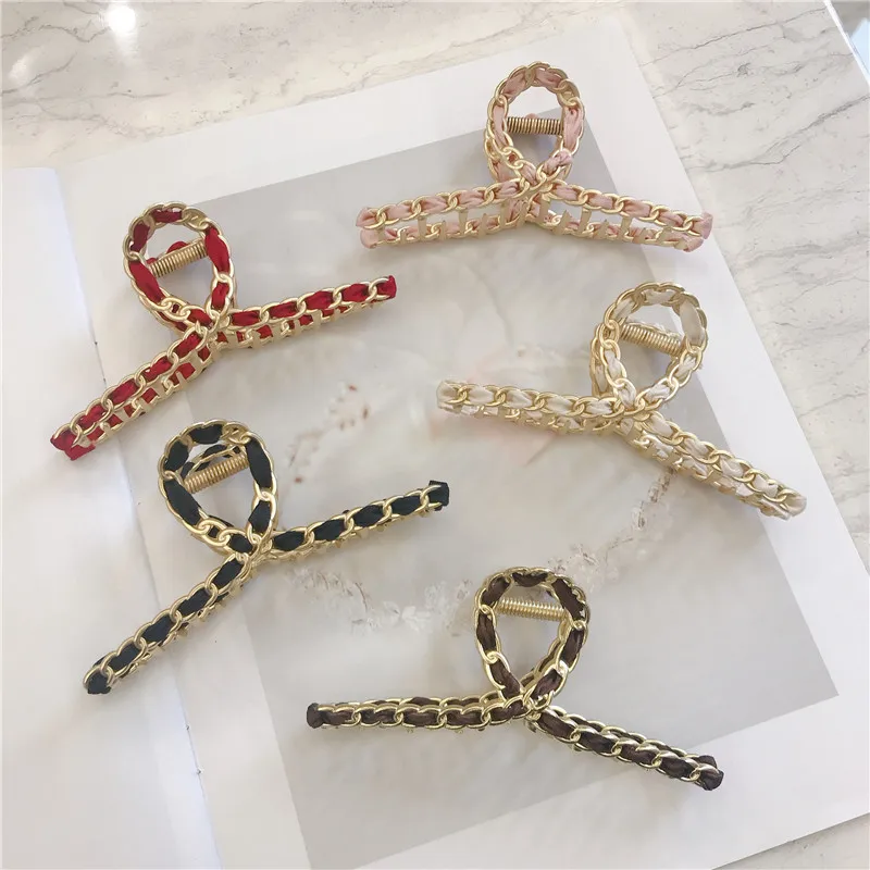 

New Metal Shark Clip Women Hair Claws Ribbon Braided Hair Clip Back Head Catch Clip Hairpin Female Girls Hair Accessories