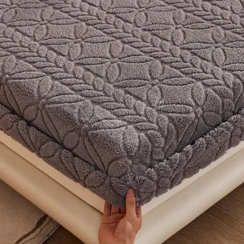WASART Soft winter coral fleece fitted sheet elastic mattress protector cover warm plush bed linen luxury double bed king size