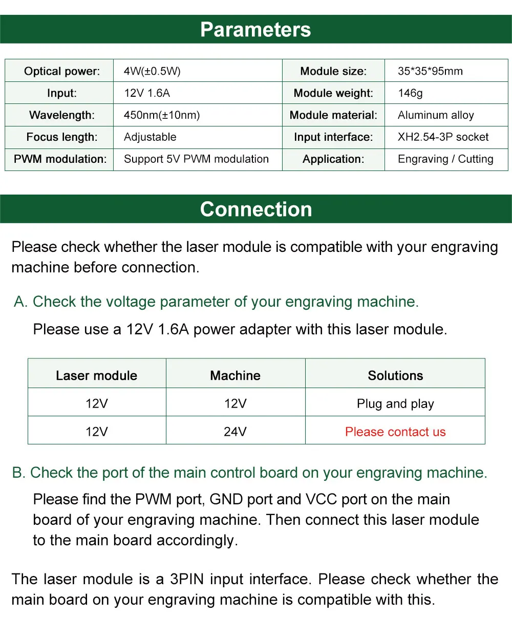 LASER TREE 4W 5W Optical Power Laser Head 450nm Blue Light TTL PWM Module For Laser Engraver Wood Cutting  DIY Woodworking Tools