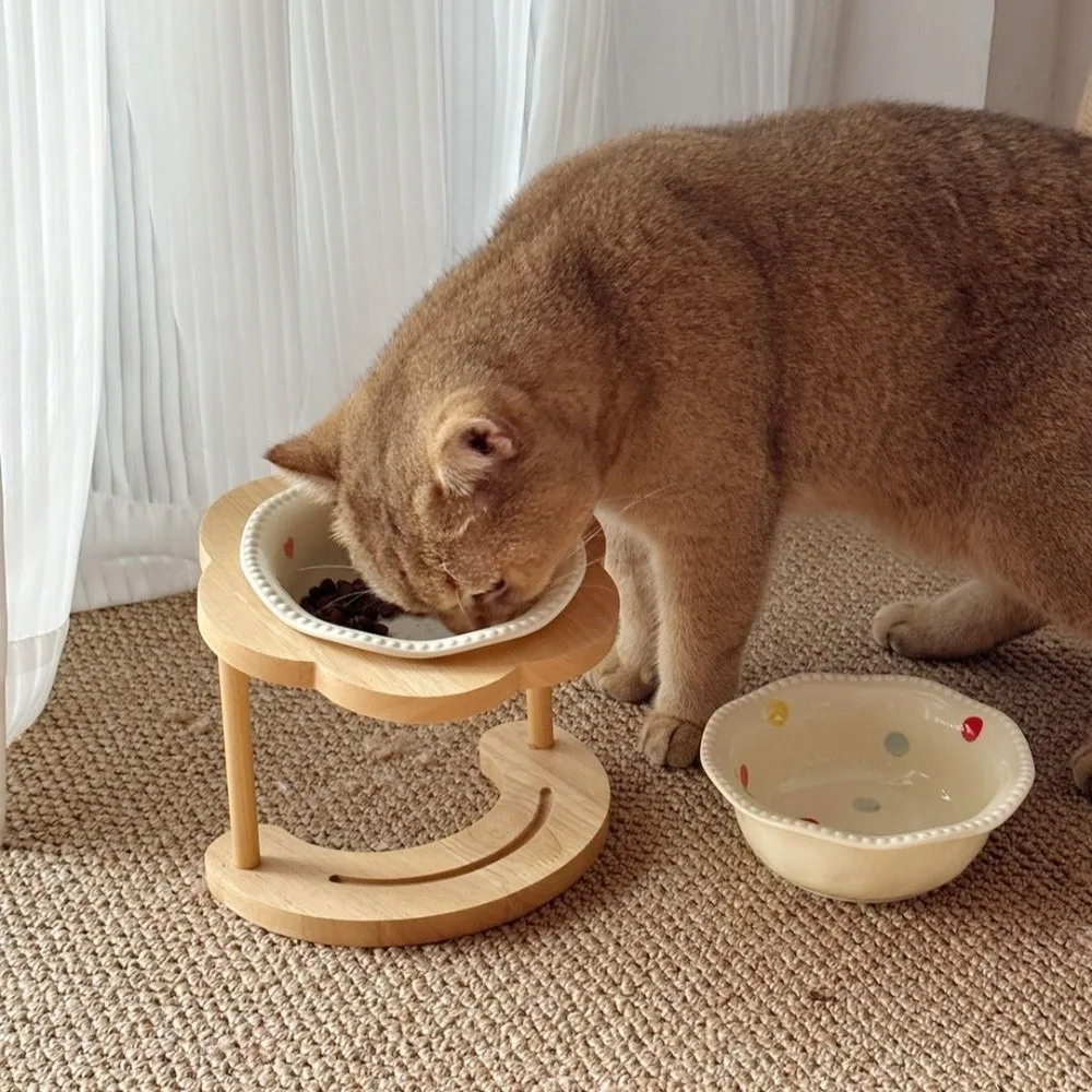 Anti Slip Ceramic Cat Bowl 15 Degree Inclined Neck Protection Cat Feeding Station Anti Overturning Elevated Dog Food Bowl