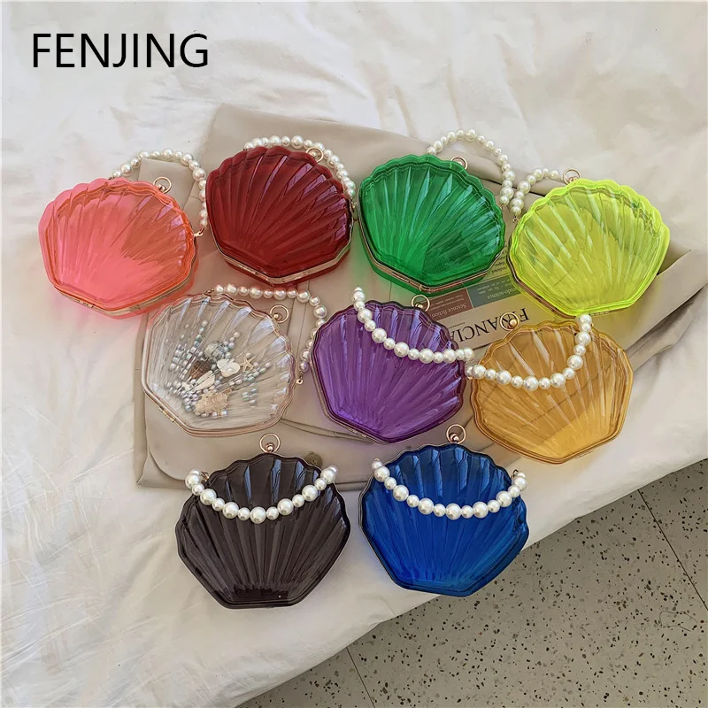Evening Bags crossbody bag women handbags for Women Transparent Shell Bag Clutch Box Handbags Pearl Chain Crossbody Bag Acrylic Purse Shoulder