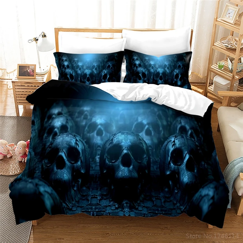 

3D Skull Human Skeleton Duvet Cover Set Twin Full Queen King Size Bedding Set Soft Quilt Cover with Pillowcase Set Home Textile