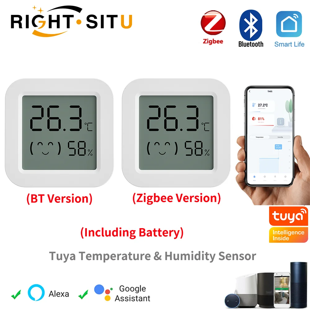 

Tuya Temperature Humidity Sensor Mini LCD Digital Display Compatible with Bluetooth APP Remote Control Thermometer Hygrometer