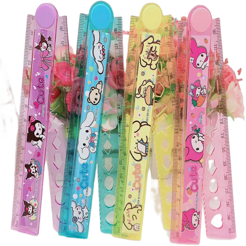 Folding Ruler 4pcs Cartoon Kuromi Image 30cm Rotating Kawaii Melody Pochacco Student Multi Functional