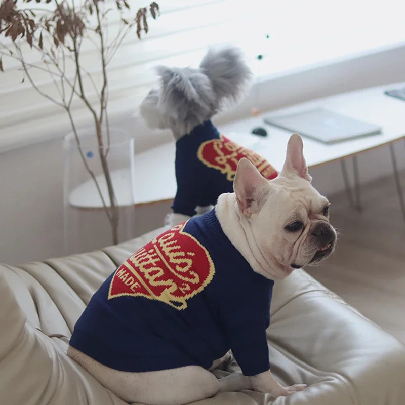 

Designer Pet Dog Clothes for Small Dogs Sweater for French Bulldog Pet Puppy Clothing Navy Sweater for Dogs Chihuahua CL0116