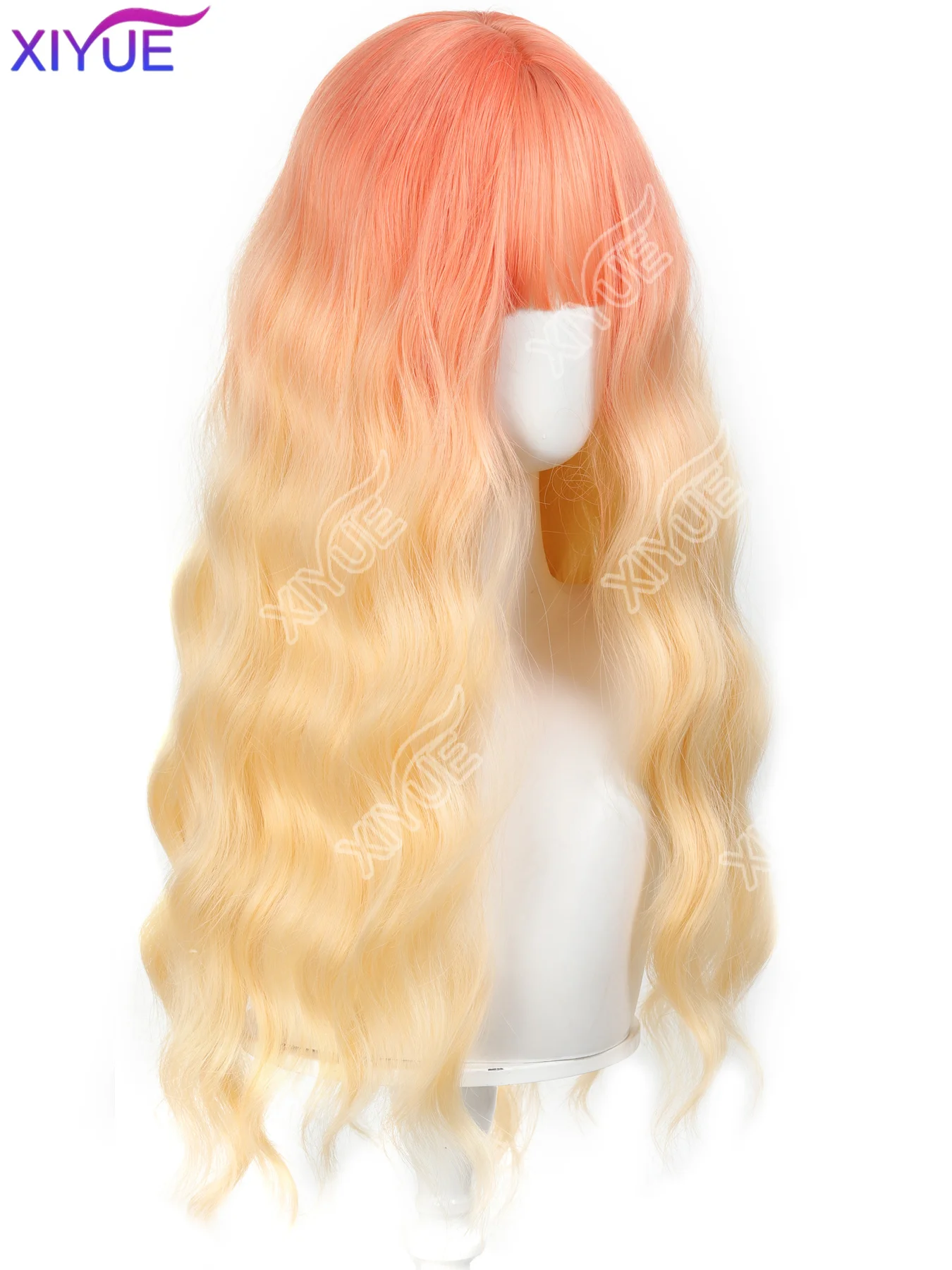 XIYUE Orange Yellow Ombre Synthetic Hair Wig for Women with Bangs Long Wavy Natural Look Daily Cosplay Halloween Women's