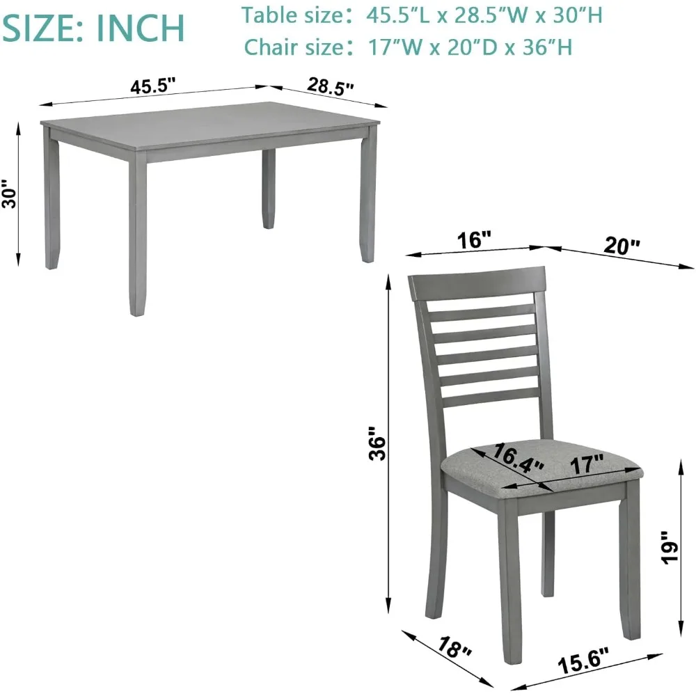 Description Picture 4 of itemWood Dining Table Set for 4,Rectangular Table with 4 Upholstered Chairs, 5 Piece Dining Table Set for Kitchen Dining Room