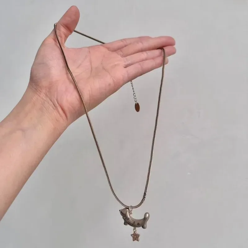 Adorable Cartoon Dog Necklaces for Women Cute Animal Star Pendant Clavicle Chain Goth Y2K Girl Jewelry Accessories Gifts