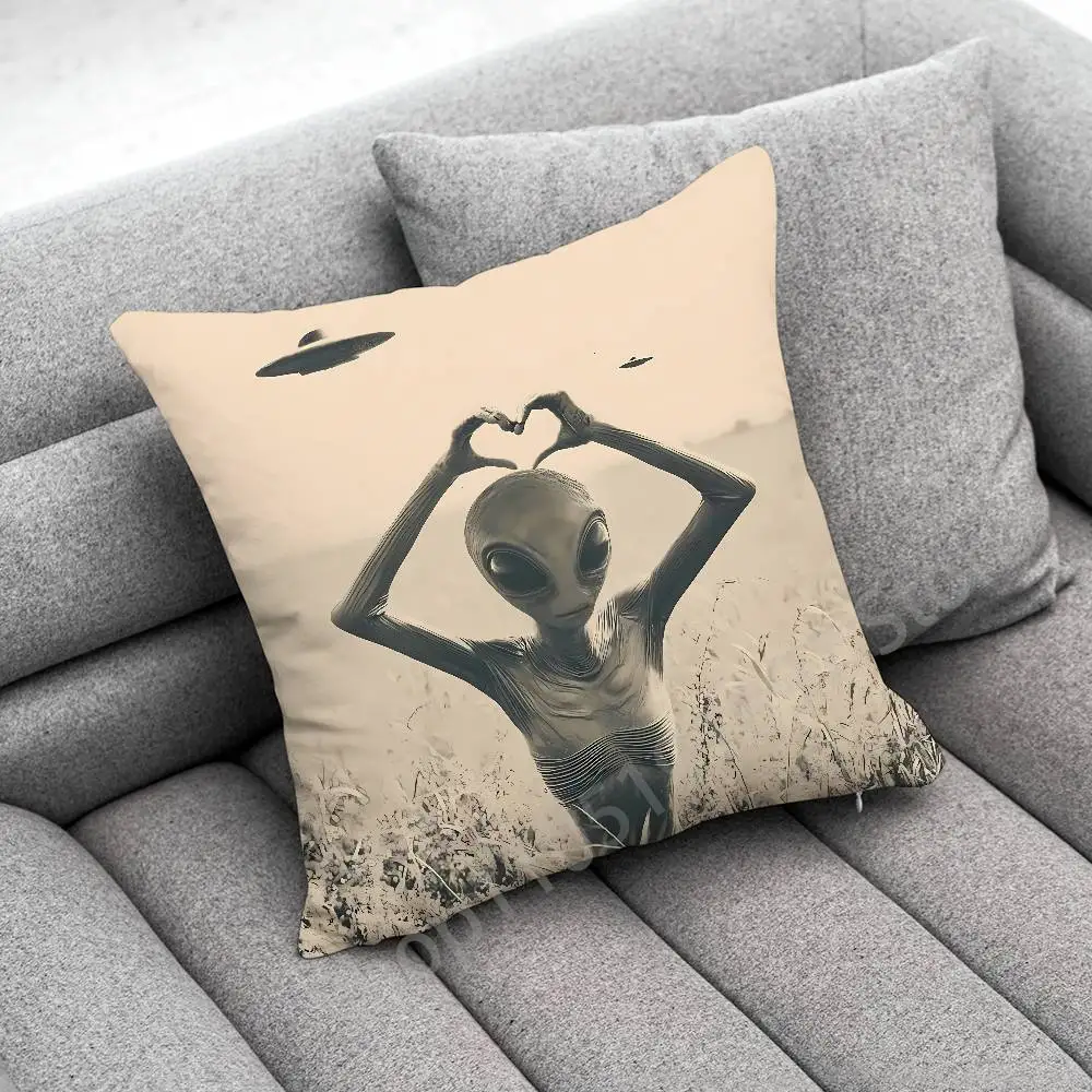 Lustiger Weltraum-UFO-Alien-Sache-Kissenbezug für 55 x 55 cm, 30 x 30 cm, 50 x 50 cm, 45 x 45 cm, 40 x 40 cm, quadratischer Stuhl-Kissenbezug – Detail 6